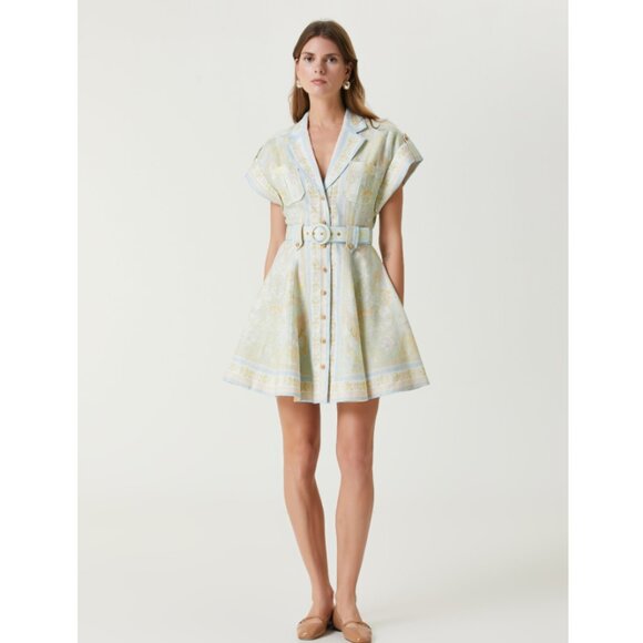 Zimmermann Dresses & Skirts - Zimmermann Mint Green Floral Mini Linen Dress